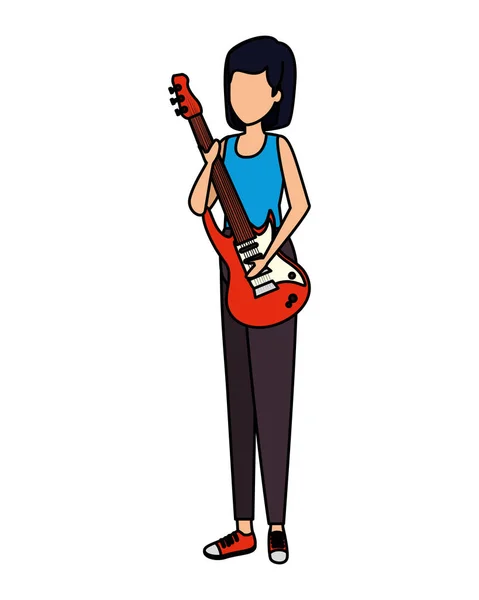 Woman playing guitar electric — 스톡 벡터