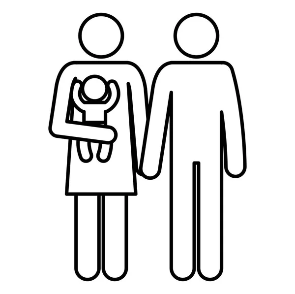 Vater und Mutter mit Baby-Silhouetten — Stockvektor