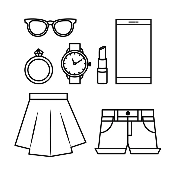 Female fashion accesories icons — Stock Vector