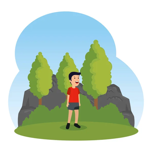 Little boy kid character in the landscape — Stock Vector