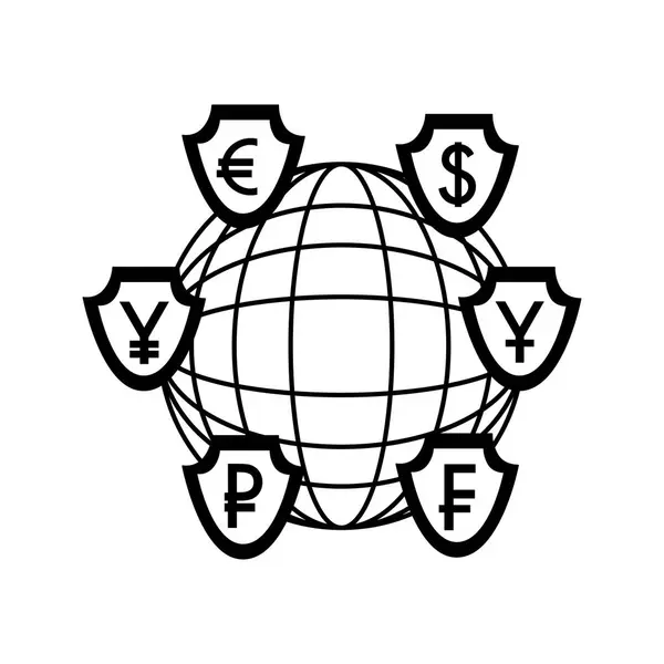 Escudos con símbolo de monedas criptográficas y esfera — Archivo Imágenes Vectoriales