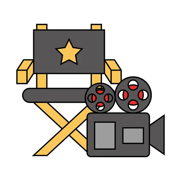 Szék és projektor kamera mozifilm — Stock Vector