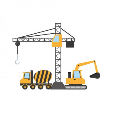 inşaat vinç buldozer beton mikseri