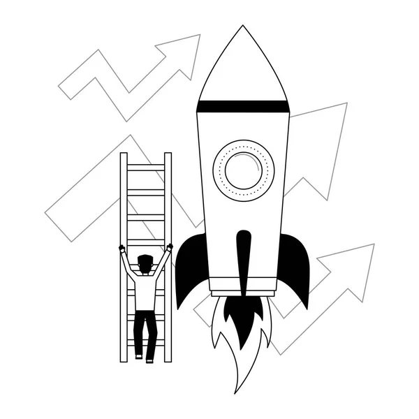 Бизнесмен поднимается по лестнице ракетные стрелы рост бизнеса — стоковый вектор