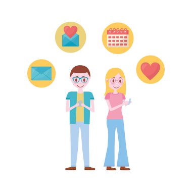 Set simgeleri olan genç çift avatar karakter