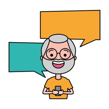 adam akıllı telefon ve konuşma balonu karakteri ile