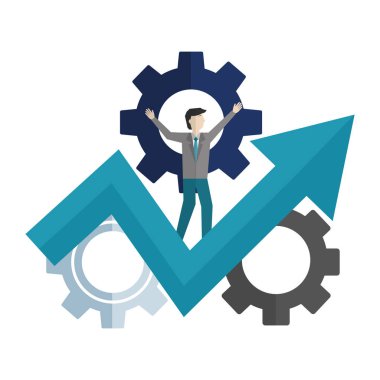 dişli makine ve ok yukarı ile işadamı