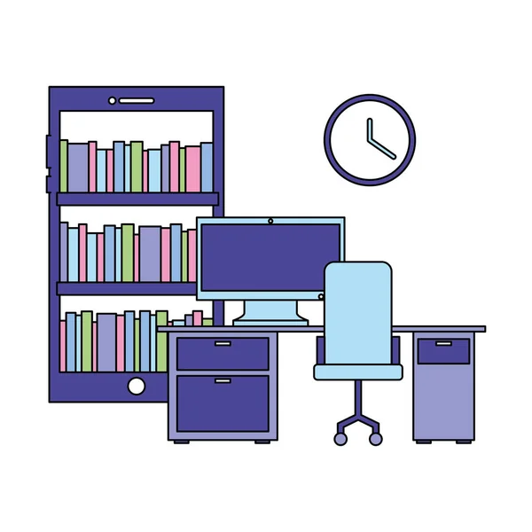 Worlplace desk computer bookshelf clock — 스톡 벡터
