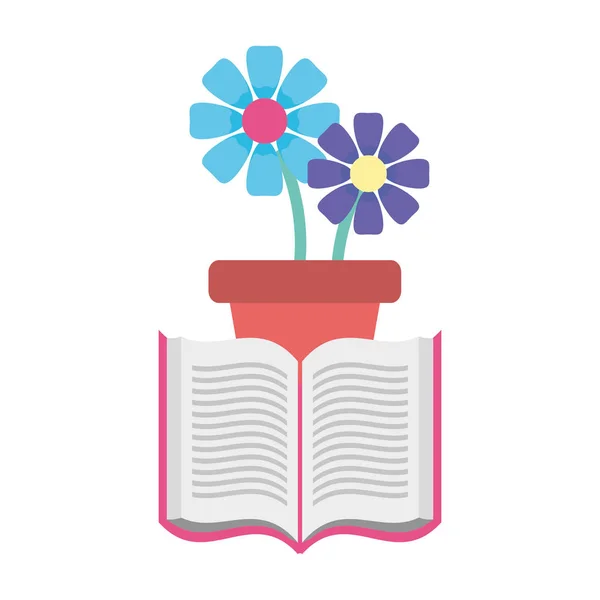 Open book with flowerpot isolated icon — Stock Vector