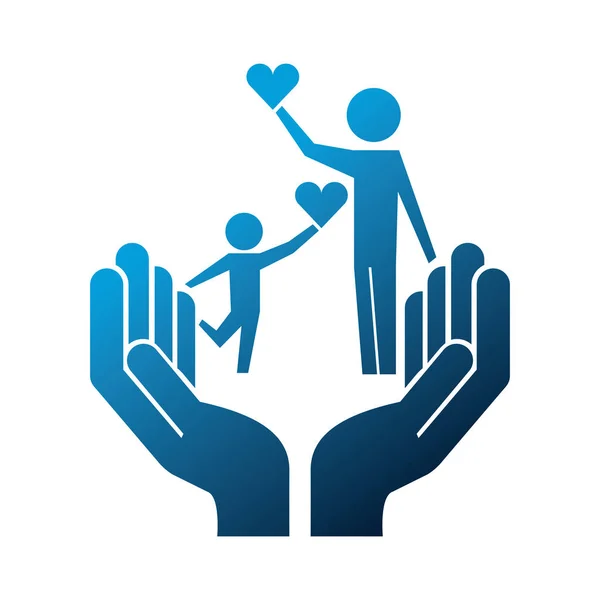 Hands with father and son silhouette icon — Stock Vector