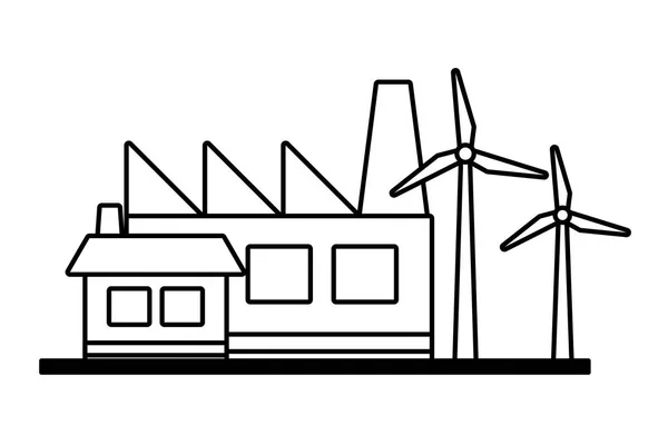 Usine bâtiment maison éoliennes — Image vectorielle