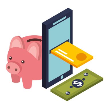 piggy ve simgeleri kaydetme ile akıllı telefon