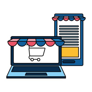 Laptop perde smartphone izole simgesiyle