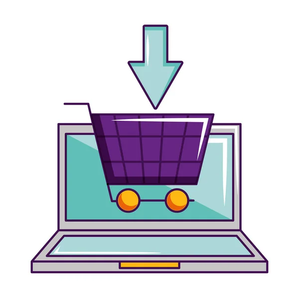 Laptop online coș de cumpărături click — Vector de stoc