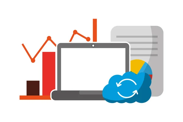 Computer portatile con cloud computing e infografica — Vettoriale Stock