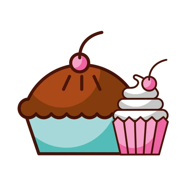 Cake and cupcake food dessert bakery — Stock Vector