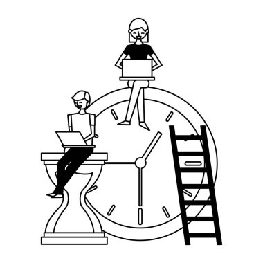 dizüstü bilgisayar saati ile çalışan kişiler