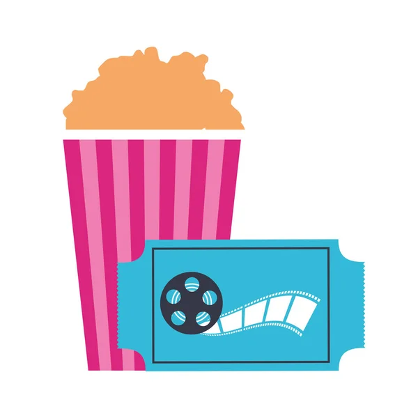Popcorn s letenkou filmové filmy — Stockový vektor