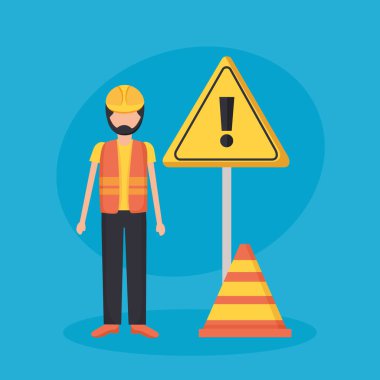 işçi inşaatı uyarı işareti ile