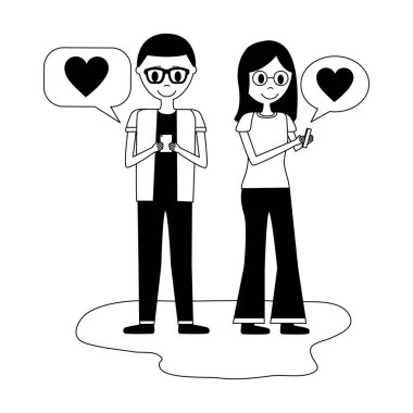 Konuşma baloncukları olan genç çift Avatar karakteri