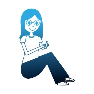 bir katta oturan cep telefonu kullanarak kadın