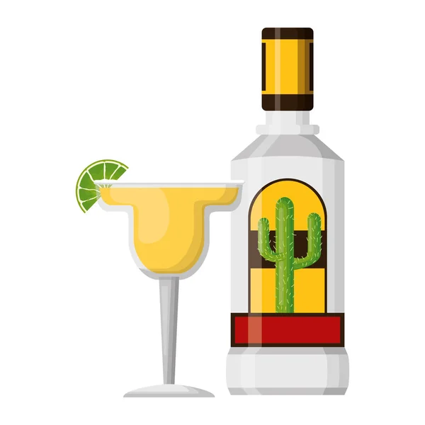 Mexican bottle tequila cocktail — Stock Vector