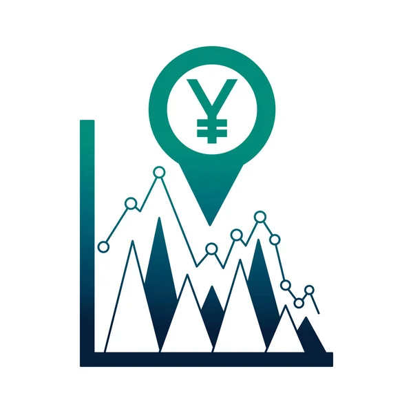 Statistiques d'entreprise yen devise pin emplacement devises — Image vectorielle