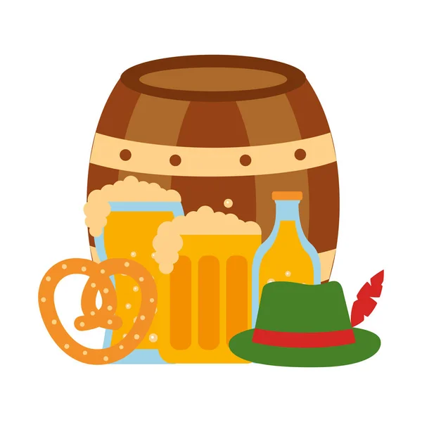 Cerveja barril com ícones oktoberfest —  Vetores de Stock