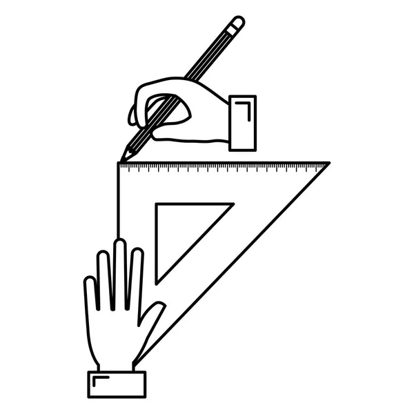 Üçgen geometrik kural okul ile el çizim — Stok Vektör