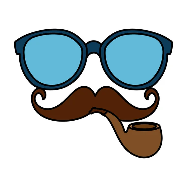 Lunettes de soleil et moustache avec tuyau style hipster en bois — Image vectorielle