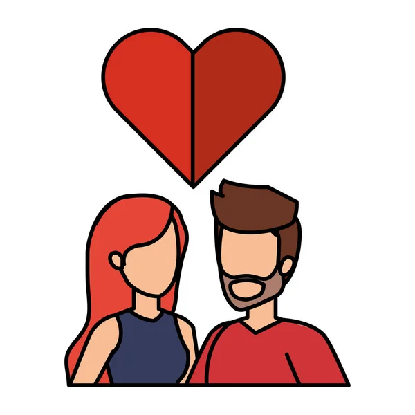 Jovem casal com amor de coração — Vetor de Stock
