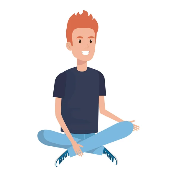 Mladý muž sedí na podlaze avatar charakter — Stockový vektor