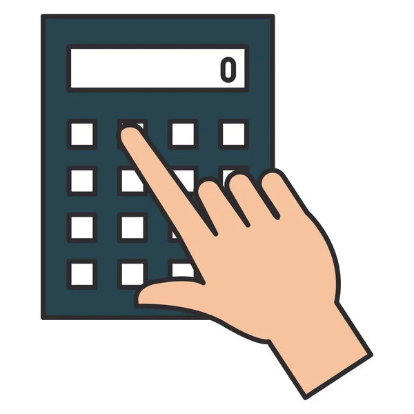 Hand gebruiker met Calculator apparaat geïsoleerd icoon — Stockvector