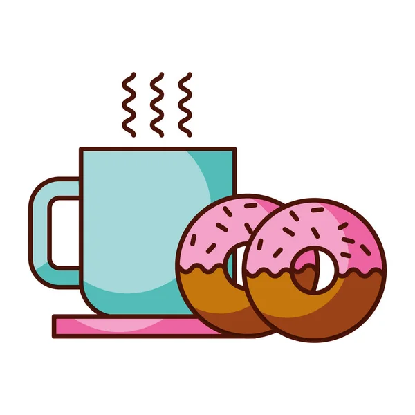 Donuts and coffee cup food dessert bakery — Stock Vector