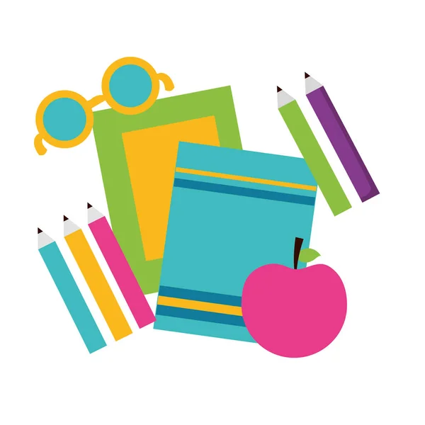Книжки окуляри яблучні шкільні приладдя — стоковий вектор