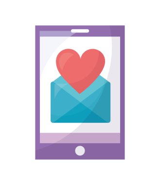 Zarf posta ve kalp izole simge ile akıllı telefon