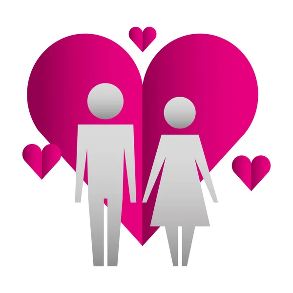 Family couple with hearts silhouette — Stock Vector