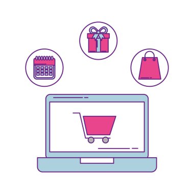 Set simgeleri ile dizüstü bilgisayar