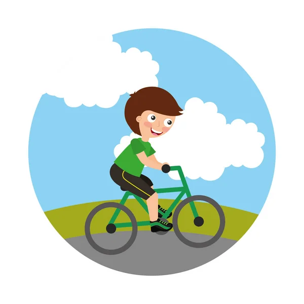 Mladý chlapec v kole izolované ikony — Stockový vektor