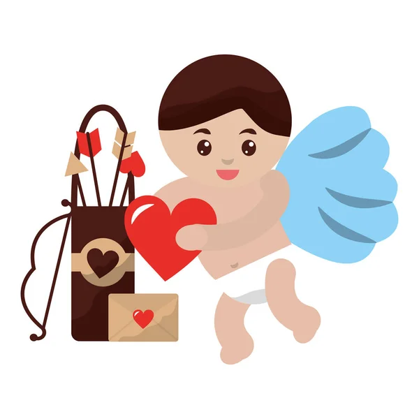 Schattig Cupid met hart liefde viering Valentine — Stockvector