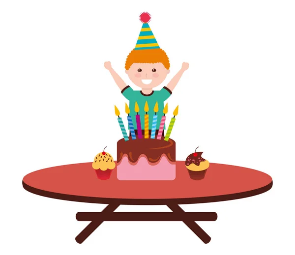 Happy Boy födelsedagstårta med ljus på bordet — Stock vektor