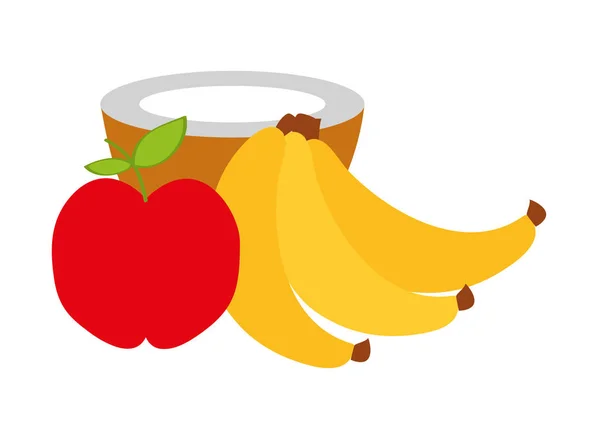 Pomme banane et noix de coco nature fraîche — Image vectorielle