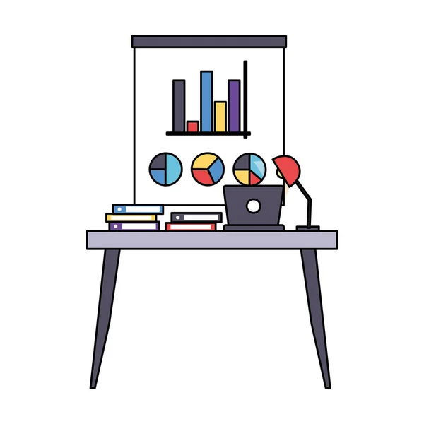 Desk laptop office workplace — Stock Vector