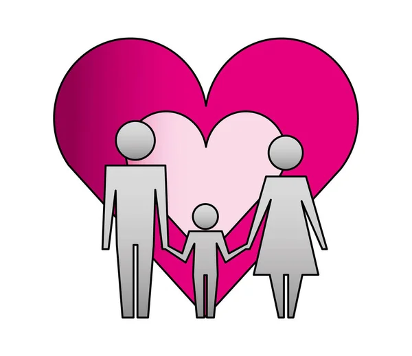Föräldrar med son och hjärtan Silhouette — Stock vektor