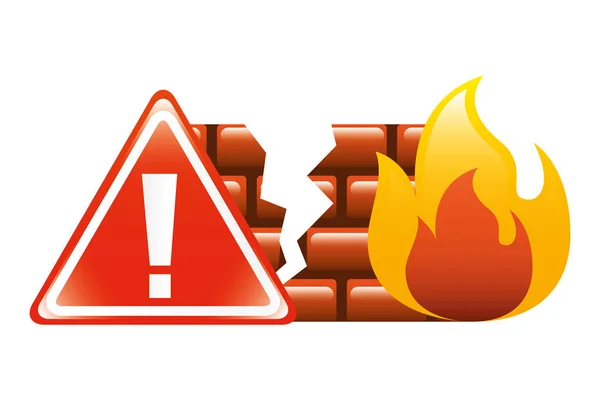 Firewall met waarschuwingssignaal — Stockvector