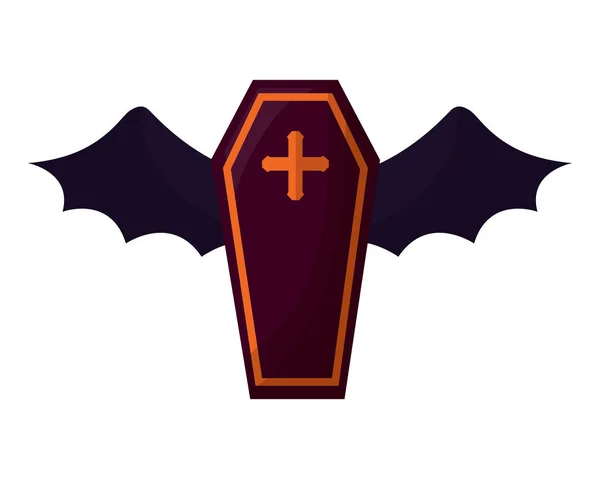 Caixão de Halloween com asas de morcego ícone isolado — Vetor de Stock