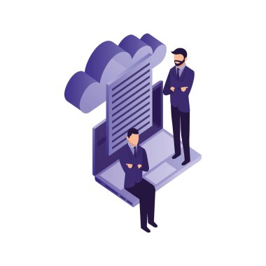 dizüstü bilgisayar ve bulut bilgi işlem ile işadamları ekip çalışması