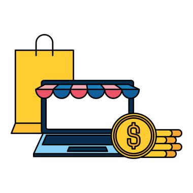 dizüstü ekran Doları ile simgeler paralar