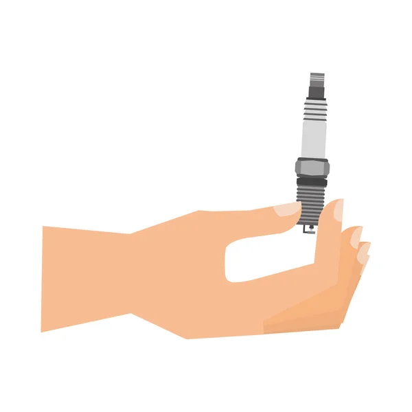 Hand holding auto spare part spark plug - Stok Vektor