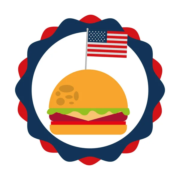 Burger és a lobogó amerikai élelmiszer-ünnep — Stock Vector